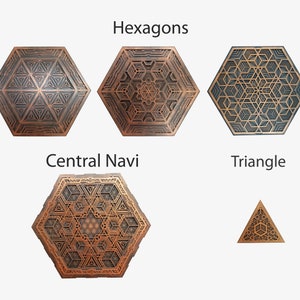 Elements of hexagonal multilayer wooden panels &quot;Modular&quot;. Wall decorative panels.