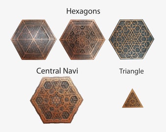 Elements of hexagonal multilayer wooden panels "Modular". Wall decorative panels.