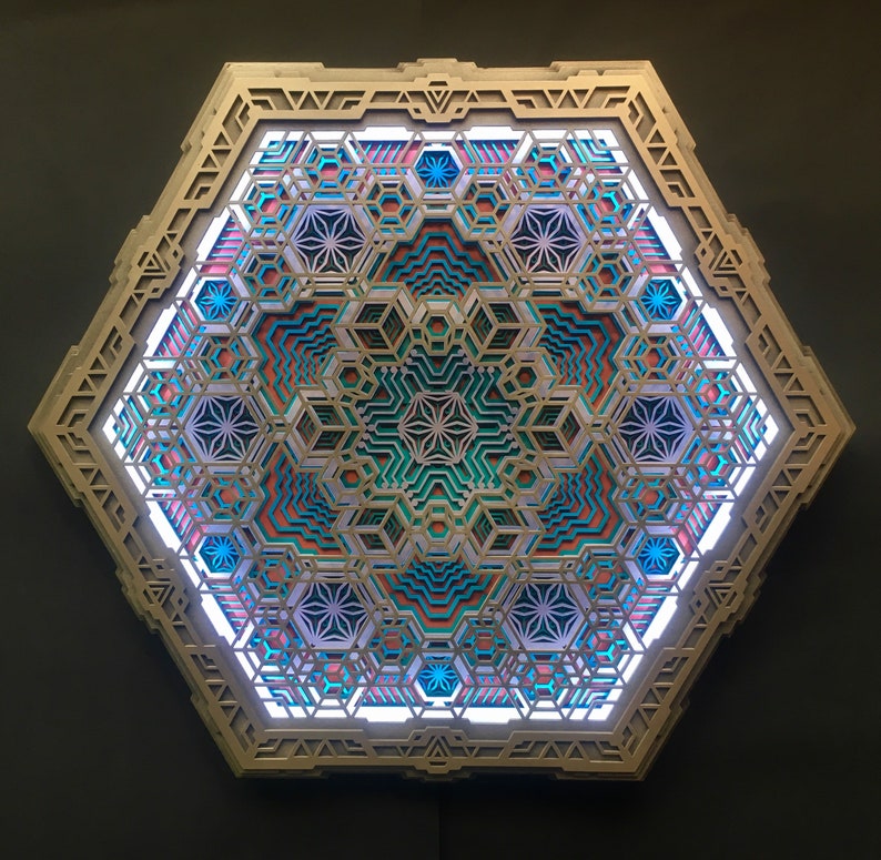 Wall Art Sacred Geometry Led Lamp Vega 5 layers Etsy