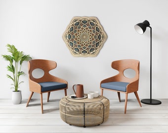 Wall Art Sacred Geometry Mandala "Vidya" Hexagonal Wooden Mandala Sacred Geometry Meditation