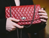Leather Crossbody Bag - women bag-Small bag- Evening Bag- Quilted Shoulder Bag- red leather clutch-Gift For Mom-Leather Handbag-Vegan Bag