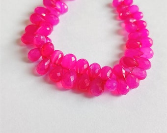 Hot Pink Chalcedony faceted drop briolette | gemstone faceted briolette | Hot Pink Chalcedony briolette strand | pink gemstone briolette