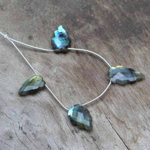 Labradorite faceted briolette | Natural Labradorite faceted leaf carved briolette | gemstone strand for making jewelry