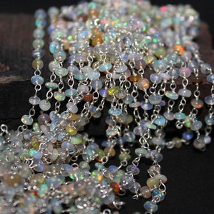 Sterling Silver Ethiopian Welo Opal Rosary Chain - 3mm Rondelle