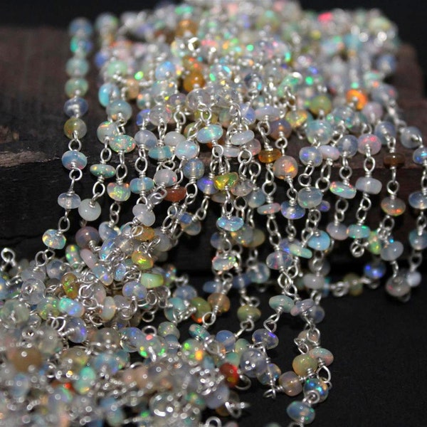 Sterling Silver Ethiopian Welo Opal Rosary Chain - 3mm Rondelle