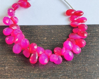 Hot Pink Chalcedony faceted pear briolette | gemstone faceted briolette | Hot Pink Chalcedony briolette strand | pink gemstone briolette