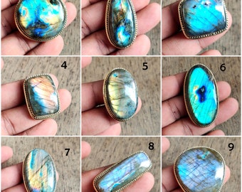 Lots of Grooved Multi Labradorite loose stone | Stone with brass groove frame for micro macrame jewelry | fire labradorite grooved stone