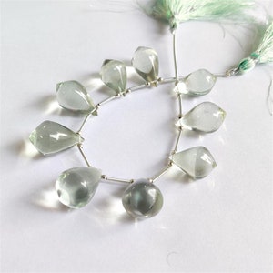 Green Amethyst Quartz Briolette Drops: Smooth Teardrop Pendulum Strand