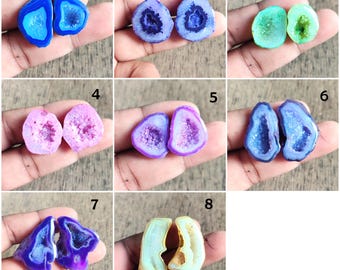 Multi Druzy Agate Geode Pair: Jewelry Making Supplies