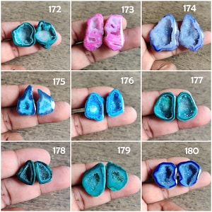 Lots of beautiful Multi druzy agate geode pair | geode druzy agate pair for making jewelry | purple geode | yellow geode | green geode