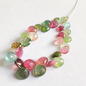 Excellent Cut Genuine Tourmaline faceted heart briolette 8.5x8-5x5 MM 31 Pieces strand | multi tourmaline briolette strand for jewelry