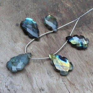 Natural Labradorite faceted leaf carved briolette 28x17-20x18 MM | Labradorite faceted briolette strand for making jewelry | Labradorite