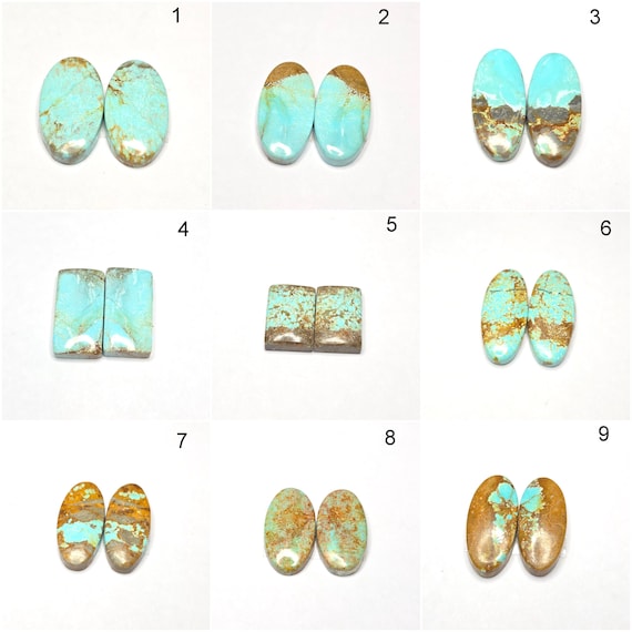 Number 8 Turquoise Cabochon Pair: Smooth Oval Gemstone