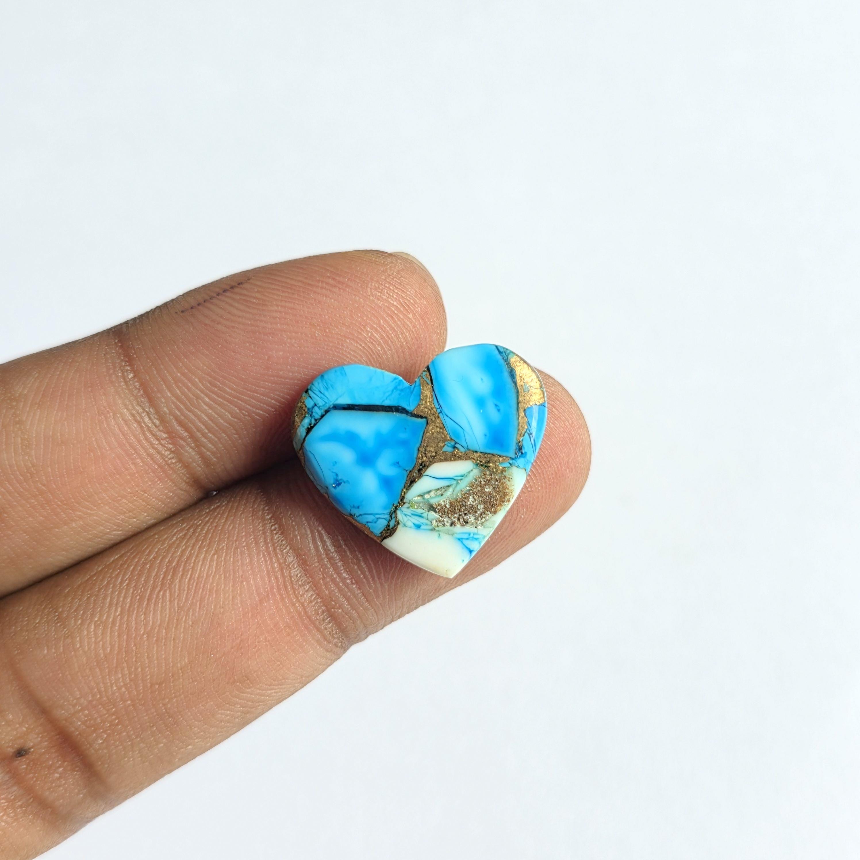 Ice Blue Dahlia Turquoise Cabochon: Heart Shaped Kingman Gemstone