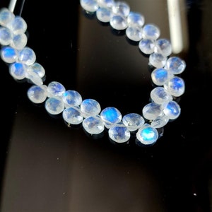 Rainbow Moonstone Heart Briolette Beads: Faceted Blue Fire, 6mm 3&#39;&#39; Strand