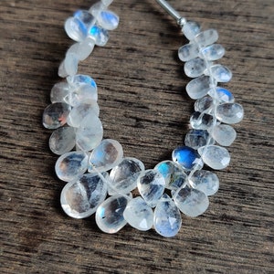 Rainbow Moonstone Pear Briolette Strand: Faceted Blue Fire Gems, 5.25&quot;