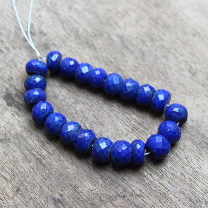 Denim blue Lapis faceted beads strand for making jewelry: GS825 Natural Lapis Lazuli 6-8 mm Faceted Rondelles Beads
