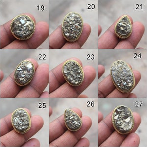 Updated Grooved Pyrite loose stone, Stone with brass groove frame for micro macrame jewelry, pyrite grooved stone, natural pyrite