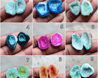 Multi Druzy Agate Geode Pair: Jewelry Making Supplies