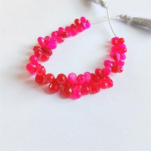 Hot Pink Chalcedony faceted drop briolette | gemstone faceted briolette | Hot Pink Chalcedony briolette strand | pink gemstone briolette