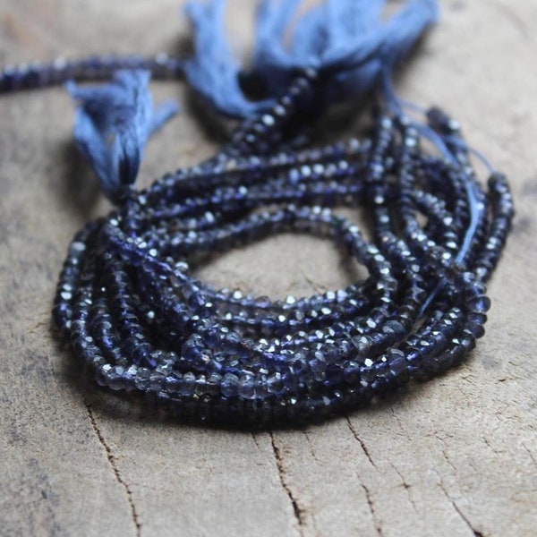 Natural demin blue Iolite faceted beads 3 mm rondelle , iolite faceted beads strand, faceted iolite rondel for making jewelry