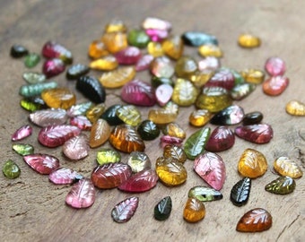 Hand Carved Multi Tourmaline Leaf: Gemstone Jewelry Making (5x4-11x8 MM)