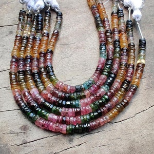 Natural tourmaline beads | tourmaline heishi roundel beads strand 4-4.5 MM 7.5 inch strand | gemstone heishi beads | rondelle heishi beads