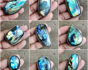 Grooved Labradorite loose stone, Stone with brass groove frame for micro macrame jewelry, labradorite grooved stone, natural labradorite