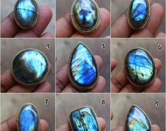 Grooved Labradorite loose stone, Stone with brass groove frame for micro macrame jewelry, labradorite grooved stone, natural labradorite