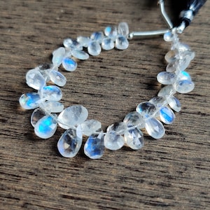 Rainbow Moonstone Pear Briolette Strand: Faceted Gemstone Beads, Blue Fire