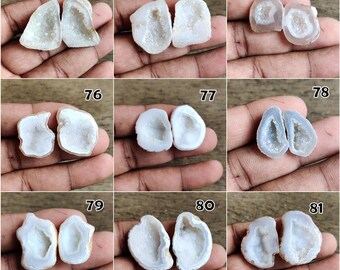 Natural Druzy Agate Geode Pair: Tiny Jewelry Making Stones