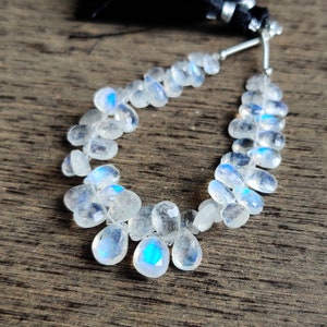 Rainbow Moonstone Pear Briolette Strand: Blue Fire Gemstone Jewelry