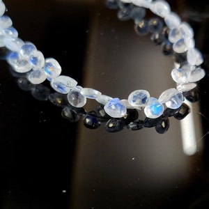 Rainbow Moonstone Faceted Heart Briolette Strand - Blue Fire, 5mm