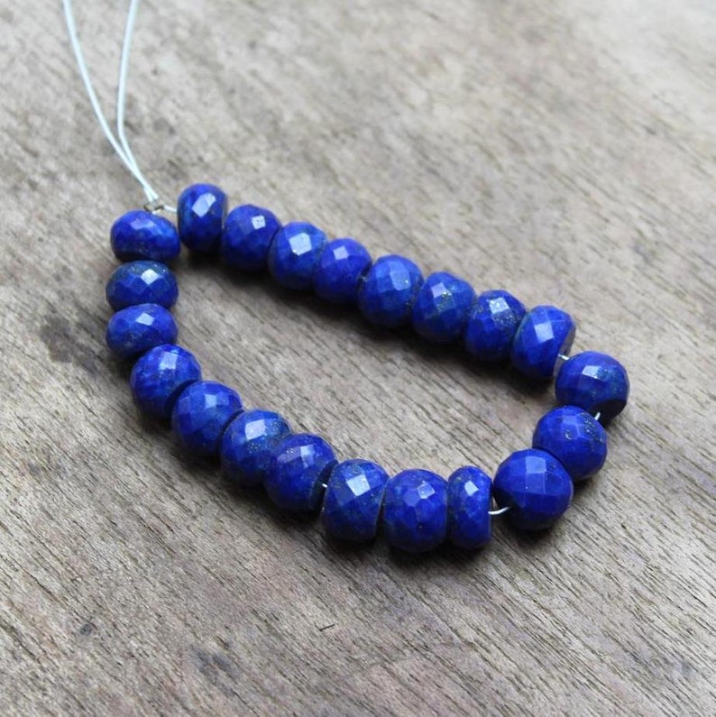 Denim blue Lapis faceted beads strand for making jewelry: GS825 Natural Lapis Lazuli 6-8 mm Faceted Rondelles Beads