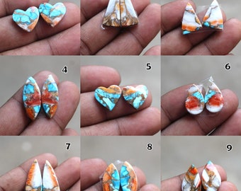 Spiny Oyster Copper Turquoise smooth matched pair cabochon, copper turquoise smooth cabochon for making jewely, turquoise cabochon pair