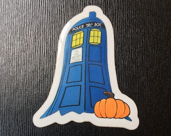 Doctor Who Ghost Tardis Halloween Sticker with a Pumpkin! Dr. Who!