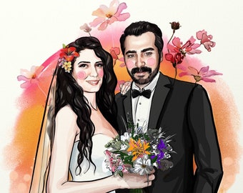 Romantic Wedding Invitation, Digital Watercolor Portrait From Your Photos, Custom Portrait, Wedding Concept, Personalized Invitation