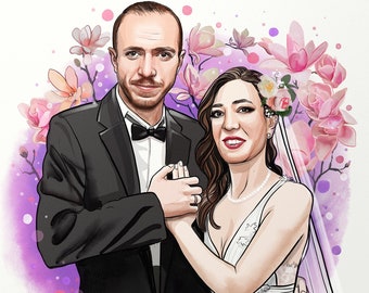 Romantic Wedding Invitation, Digital Watercolor Portrait From Your Photos, Custom Portrait, Wedding Concept, Personalized Invitation