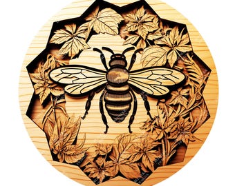 Abeja con ilusión 3D / Archivo de grabado láser PNG / Archivo Lightburn / Abeja 05