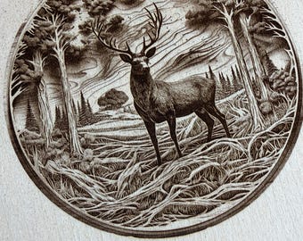 3D Illusion Stag | Laser Engraving File PNG | Lightburn File | Stag 14