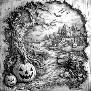 3D Illusion Pumpkin Halloween Scene | Laser Engraving File PNG | Lightburn File | Halloween01