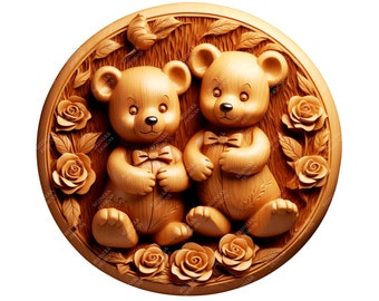 3D Illusion Tebby Bears | Laser Engraving File PNG | Lightburn File | Teddy 12 Valentine
