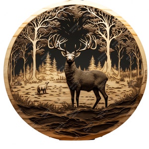 3D Illusion Stag | Laser Engraving File PNG | Lightburn File | Stag 13