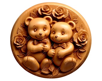 3D Illusion Tebby Bears | Laser Engraving File PNG | Lightburn File | Teddy 11 Valentine