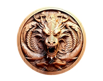 Drago illusione 3D / File incisione laser PNG / File Lightburn / Drago 05