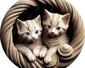 Lindo gatito con ilusión 3D / Archivo de grabado láser PNG / Archivo Lightburn / Gatito 04