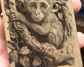 3D Illusion Baby Monkey 01 | Laser Engraving File JPG | Lightburn File | Cute Baby Monkey 01