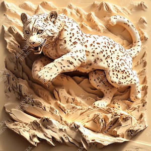 3D Illusion Snow Leopard 02 | Laser Engraving File JPG | Lightburn File |