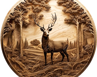 3D Illusion Stag | Laser Engraving File PNG | Lightburn File | Stag 14