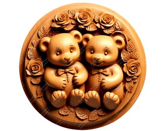 3D Illusion Tebby Bears | Laser Engraving File PNG | Lightburn File | Teddy 10 Valentine